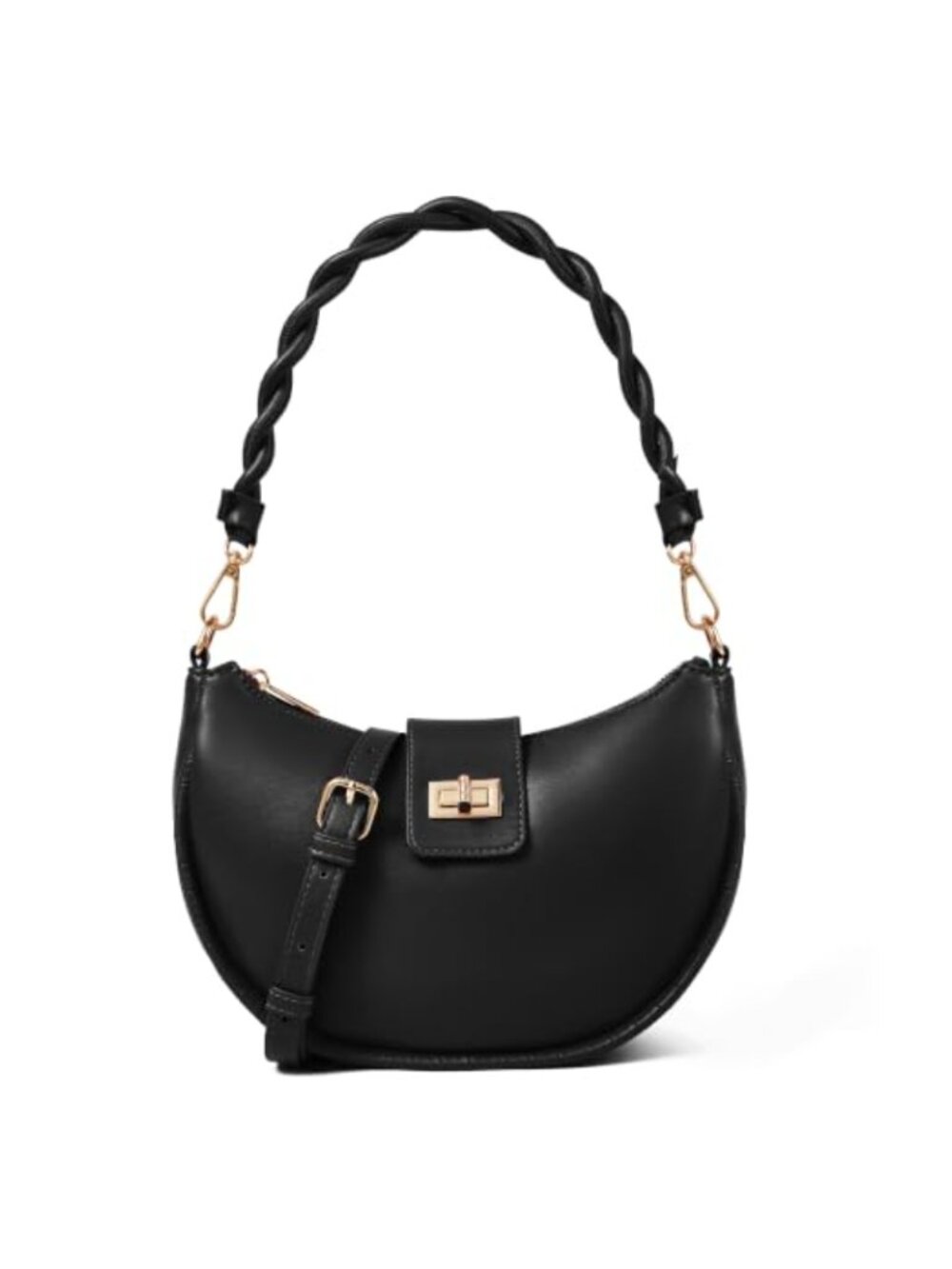 PU Leather Crescent Shoulder Bag Crossbody Saddle Purse Detachable Strap